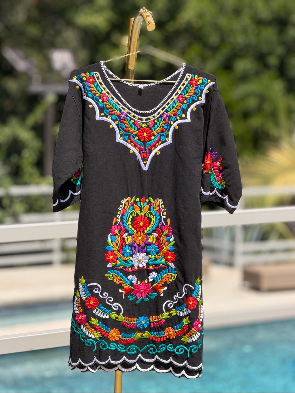 Black Embroidered Floral Midi Dress